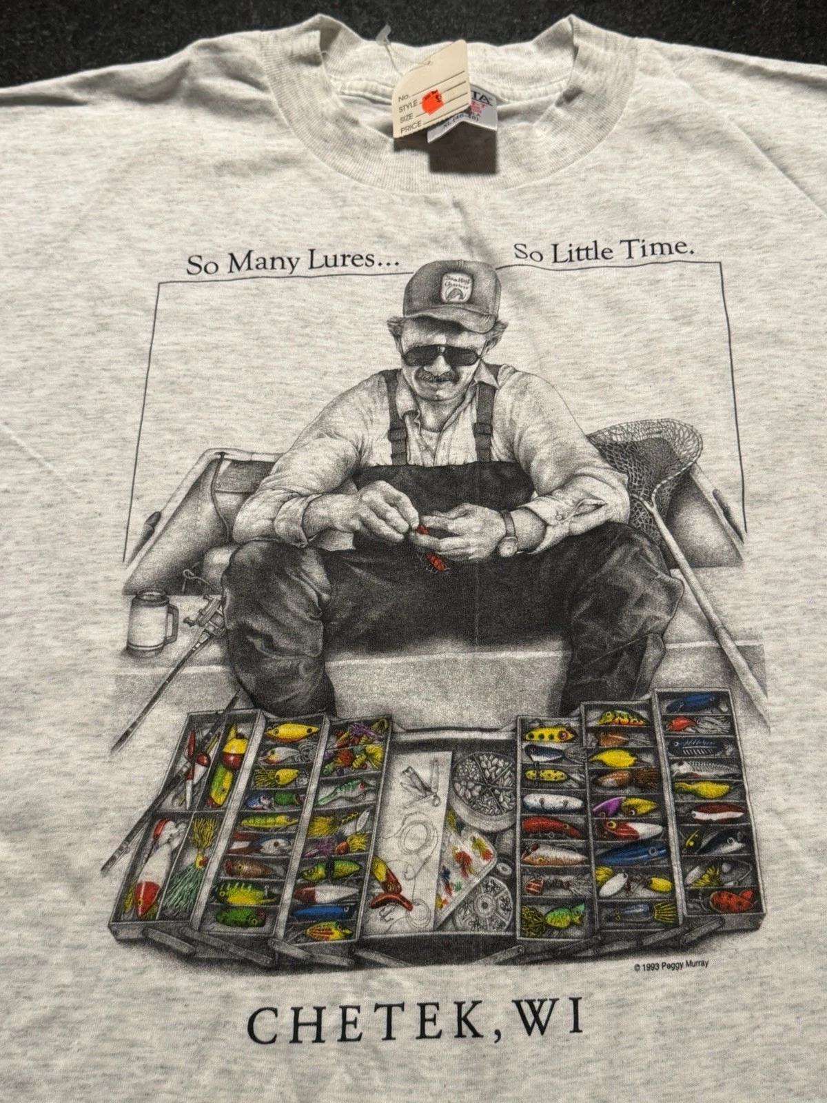 Vintage 90s Fishing Shirt Men XL So Many Lures So Little Time Chetek WI