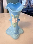 1940'S Signed Weller Blue Pottery Vase Pink Dogwood 6"