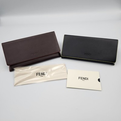 Fendi Lot of Two Eyeglasses Hard Cases Black & Yellow and Brown & Red Line 