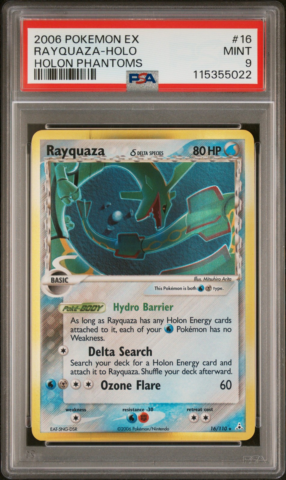2006 POKEMON EX HOLON PHANTOMS #16 RAYQUAZA-HOLO PSA 9