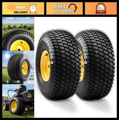 20x10.00-8 Lawn Mower Tires & Wheel Assemblies, 4 Ply Tubeless, 1200LBS (2 Pack)