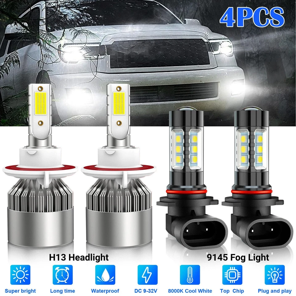 For 2004-2014 Ford F-150 8000K LED Headlight Hi/Lo + Fog Light 4x Bulbs Combo - Image 4 of 4