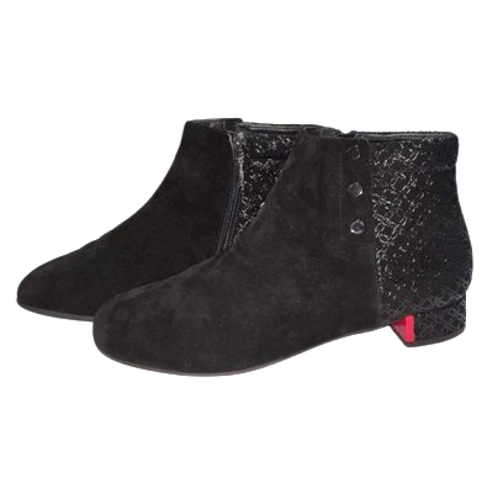 BeautiFeel Black Leather Suede Ankle Booties Side Zip Low Heel EU 41