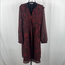 Beachlunchlounge Red & Black Patterned Dress Women's Large Long Sleeve Midi