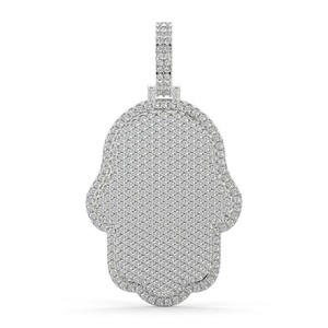 Authentic 3.5Ct Round Cut Real Moissanite Hamsa Hand Women's Pendant 14K White Gold Plated