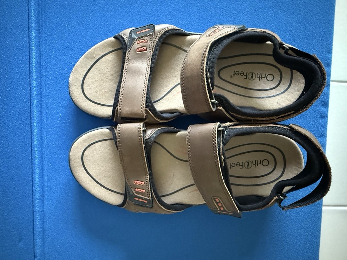 Orthofeet Sandals Cambria 562 Mens Brown Leather Size 10 2E 