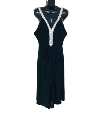 J S Boutique Womens Midi Cocktail Dress Beads Ruch Slinky Whimsigoth 14 L XL