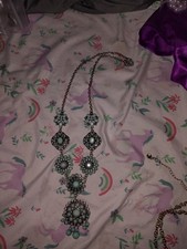 Turquoise Silver Statement Bib Necklace with Round Pendant Fashion Jewelry