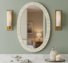 Espejo con incrustación de hueso ovalado | Espejo de pared artesanal | Decoración bohemia del hogar