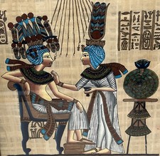 Hand Painted Ancient Egyptian Papyrus King Tutankhamen & his Wife Framed  (R) 