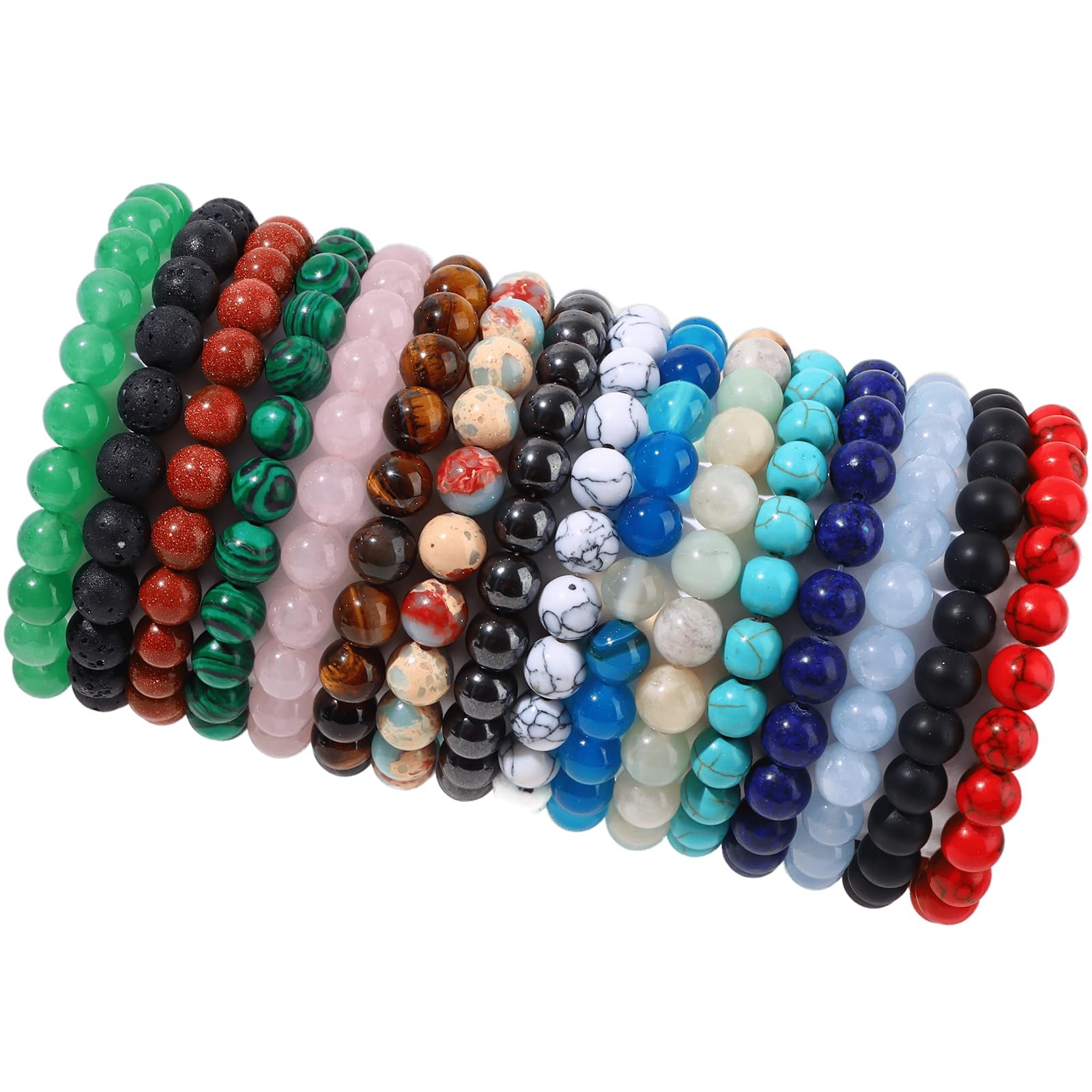 16PCS Healing Crystal Beaded Bracelet Set for Women - Semi-Precious Gemstone