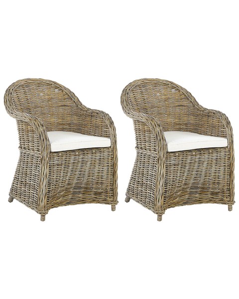 Gartensessel Mit Hoher Lehne Rattan NatüRlich 2Er Set Auflagen Cremeweiß Susua-image