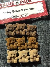 FIBRE CRAFT Opened Value Pack Teddy Bears/Nounours 9 Mini Flocked Bears