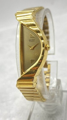 Vintage Seiko Rivoli Gold Tone Half Moon 1F20 - 5D59 Asymmetric