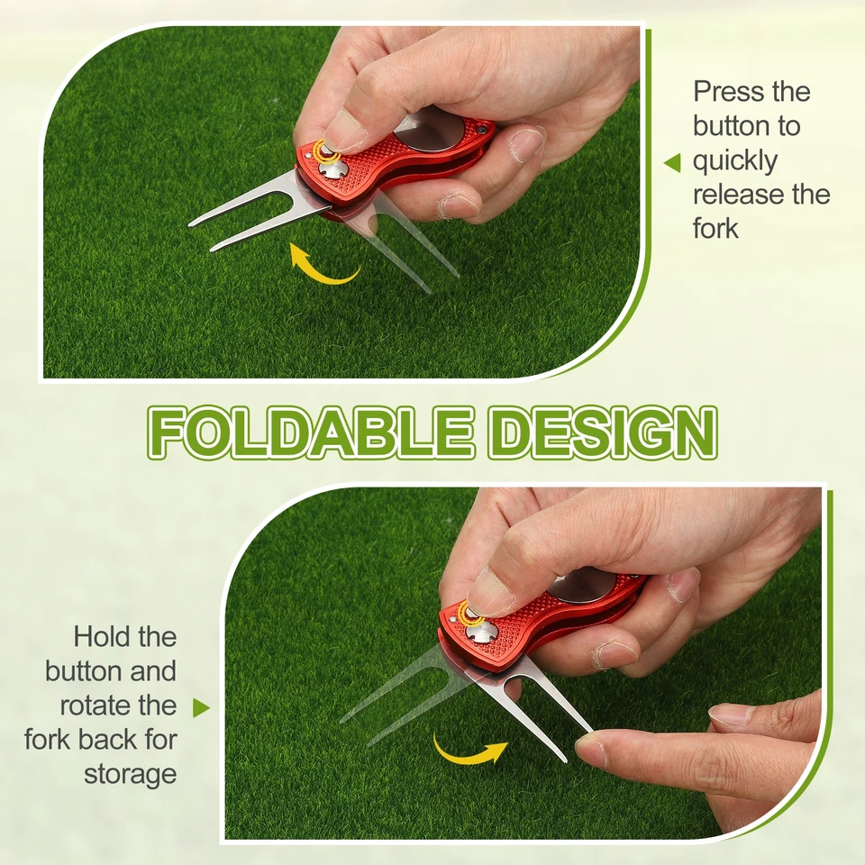 6Pcs Foldable Metal Golf Green Divot Repair Tool with Ball Marker Blue/Red/Black - Image 4 of 4