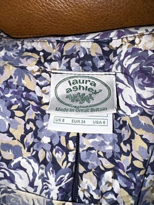 Laura Ashley Blue White Floral Square Neck 3/4 Sleeve Belted Midi Dress 6