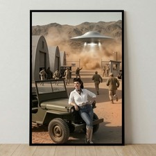 Listing image for Military UFO Landing Poster – Desert Base Encounter, Vintage Alien Art