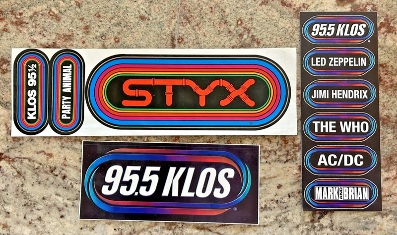 VINTAGE LOT OF KLOS 95.5 LA RADIO STATION STICKER DECALS, STYX, MARK AND BRIAN