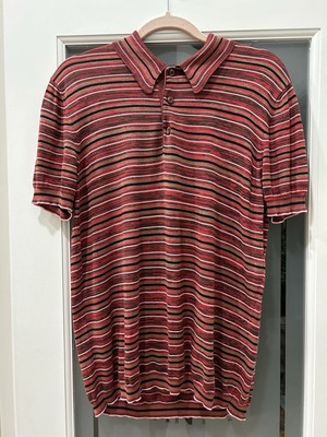 PRADA MENS POLO BUTTON UP  COLLARED STRIPED MULTICOLOR BLOUSE 50