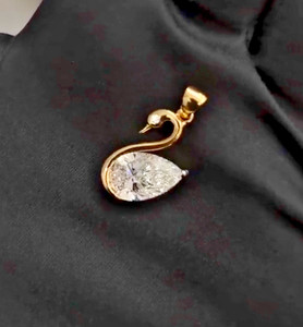 Authentic 2Ct Pear Cut Lab-Created Diamond Swan Pendant 14K Yellow Gold Plated Free Chain