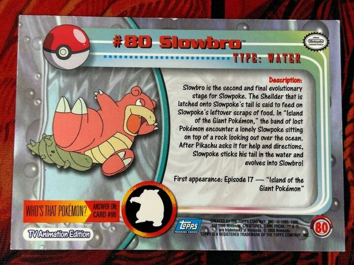 PokémonTopsun SlowbroExcellent Condition 80 Slowbro - Pokemon 2000 Topps TV Animation Series 2 Blue Label