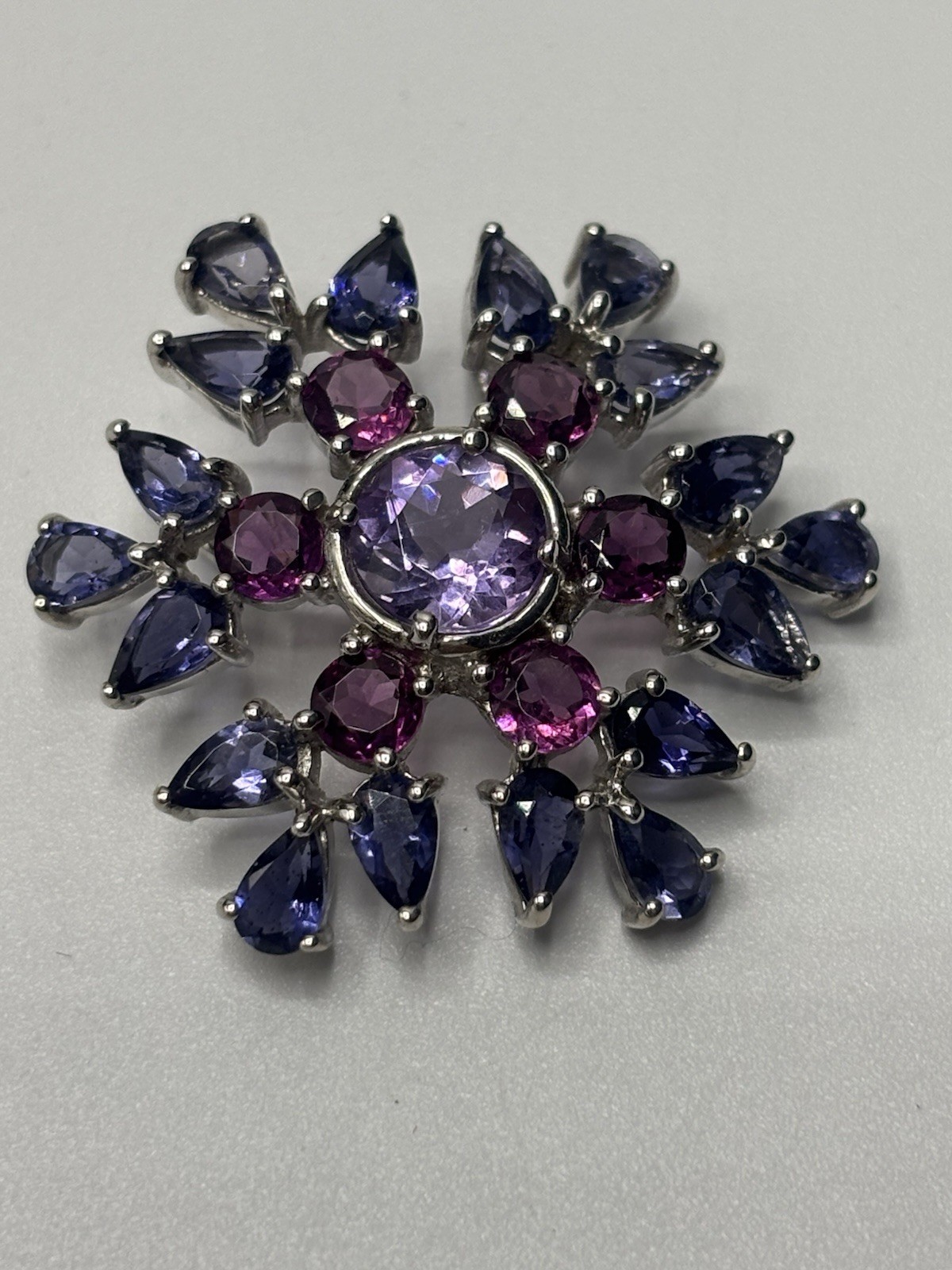 Sterling Silver Tanzanite Ruby Amethyst Pendant G… - image 1