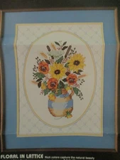 Stamped Cross Stich Dimensions 1986 Floral in Lattice with Thread Open Package