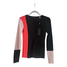 Elie Tahari Womens SM Sweater Colorblock Sweater L/S 100% Merino Wool MSRP $195