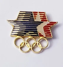 1984 Olympic Brooch Pin LA Los Angeles Summer Games w/ Stars in Motion