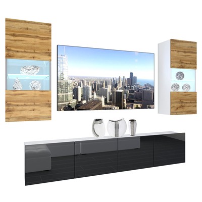 BELINI Wohnwand Wohnzimmer-Set Moderne Schrankwand mit LED-Beleuchtung Anbauwand