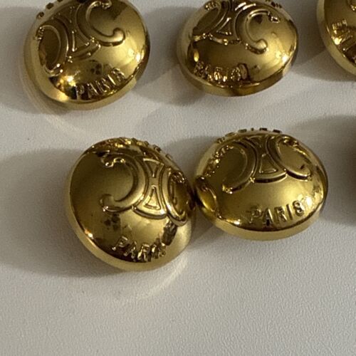 6 CELINE PARIS BUTTONS LOGO ROUND GOLD METAL 23 MM VINTAGE - Picture 2 of 3