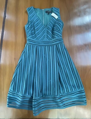 J. Crew Dress Emerald Green Eyelet Striped Fit Flare Dress V Neck Size 00  NWT | eBay