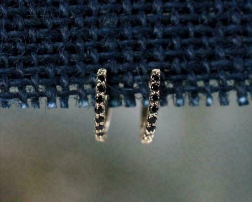 1Ct Round Lab Created Black Diamond Huggie Hoop Earrings 14k Yellow Gold Plated - Picture 2 of 5
