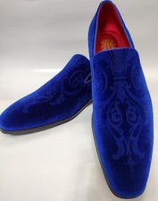 Mens Royal Blue Embossed Velvet Formal Dress Loafers Shoes After Midnight 7017
