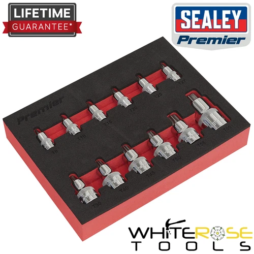 Sealey Stubby Trx-Star Torx Socket Bit Set 1/4" 3/8" 1/2" Drive 12pc Premier
