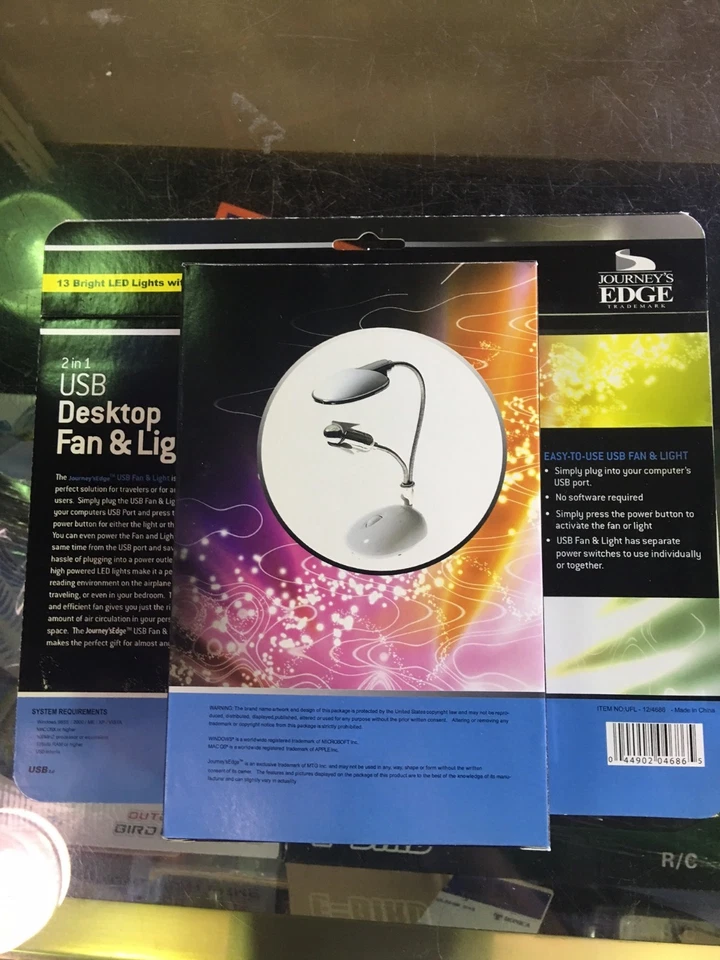 USB DESKTOP FAN LAMP with LED Light for PC and MAC - NEW IN BOX! FREE SHIPPING! - Image 3 of 4