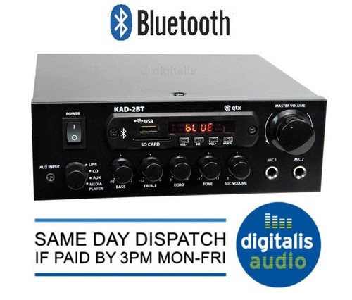 Qtx KAD-2BT Amplificatore Stereo Digitale Con Bluetooth | 55W Per Lato, Lettore Multimediale USB/SD, Ingressi Microfono E FM - copertina