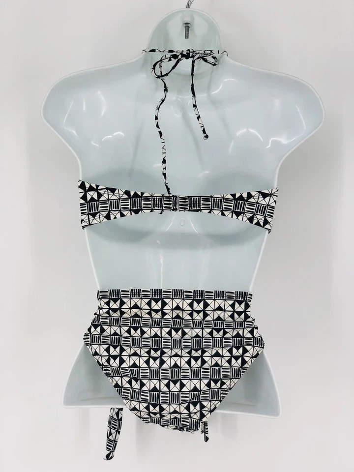 Roxy Swim Bikini Bathing Suit Bandeau Top L Bottom M Black White Geometric - Изображение 2 из 4