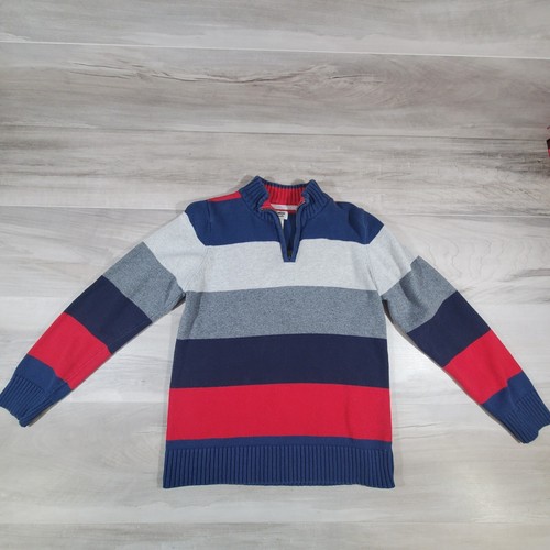 Oshkosh B'gosh Boys Sweater size 10 quarter zip Red White Blue Grey Ribbed - 第 2/10 張圖片