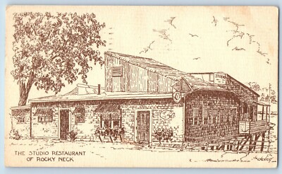 Gloucester Massachusetts Postcard The Studio Restaurant Rocky Neck Artists 1954