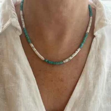 4mm Green Blue Arizona Turquoise & White Buffalo Unisex Heishi Beaded Necklace