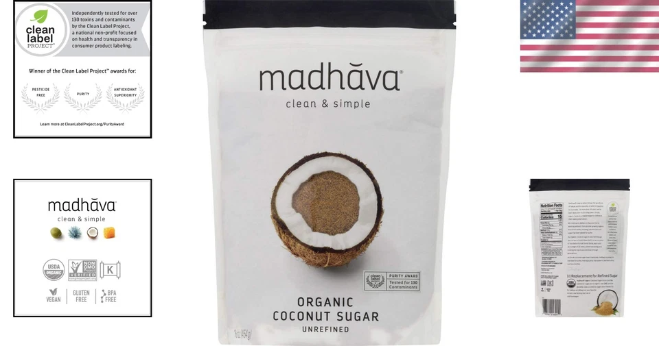 Açúcar de coco orgânico 16 oz (pacote com 6) - Não transgênico, vegano, ideal para assar e café - Imagem 2 de 4