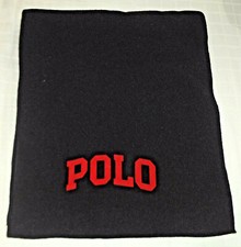 VINTAGE 90's MENS RALPH LAUREN POLO LOGO BLACK-RED FLEECE SCARF MADE IN USA Y2K