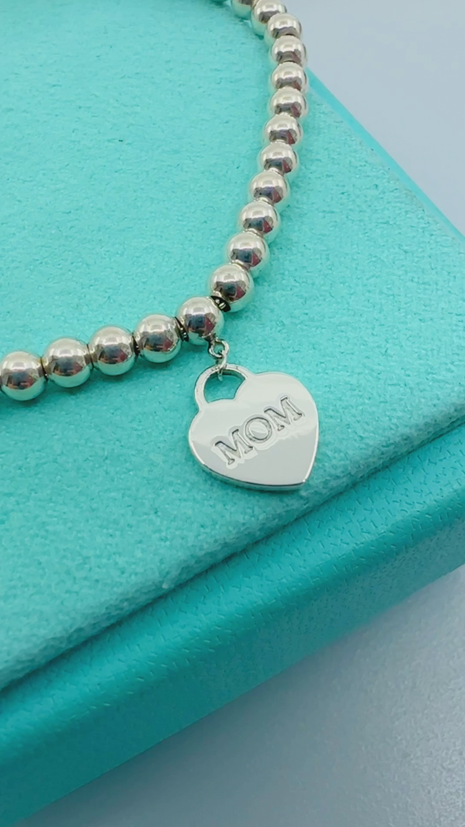 Tiffany & Co. 925 Silver Mini MOM Heart Tag Bead 7.75