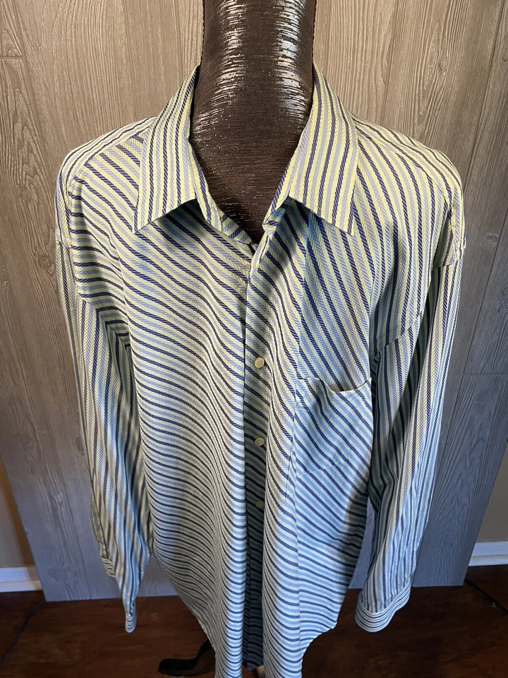 Charter Club Mens Size XXL Blue White Striped Button Down Shirt - Image 2 of 4