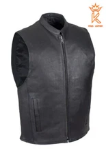 Men's Black Leather Club Motorcycle Vest Zipper Concealed Carry Bike Waistcoat