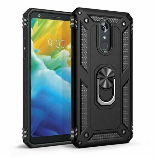 Housse de béquille bague pour étui LG Aristo 4 Plus avec protection en verre trempé - Photo 1 sur 5