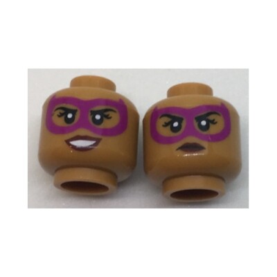 LEGO - Minifig, Head Female Magenta Eye Mask, Dark Red Lips, Grin w/ Teeth