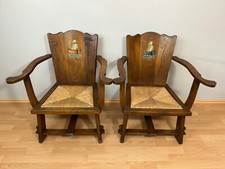 PAAR ALTE SESSEL AUS HOLZ UND GEFLECHT BEMALTE RÜCKENLEHNEN SCHIFFE