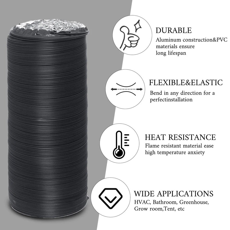 Manguera de ventilación flexible para secadora de tubo de conductos de aluminio de 4-8 pulgadas 10-25 pies 4 capas para el hogar Foto 4 de 4